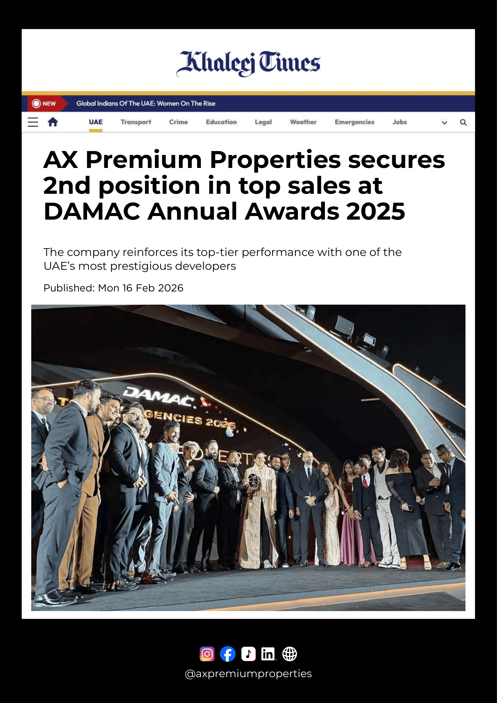 DAMAC Annual Awards 2025 — 2nd Position in Top Sales